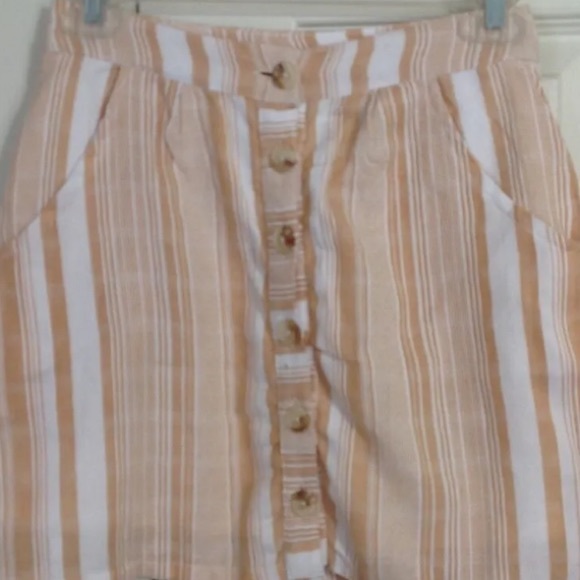 LOTTIE MOSS PACSUN Tan White Striped Button Front Mini Skirt Lined NWT M… - Picture 12 of 12